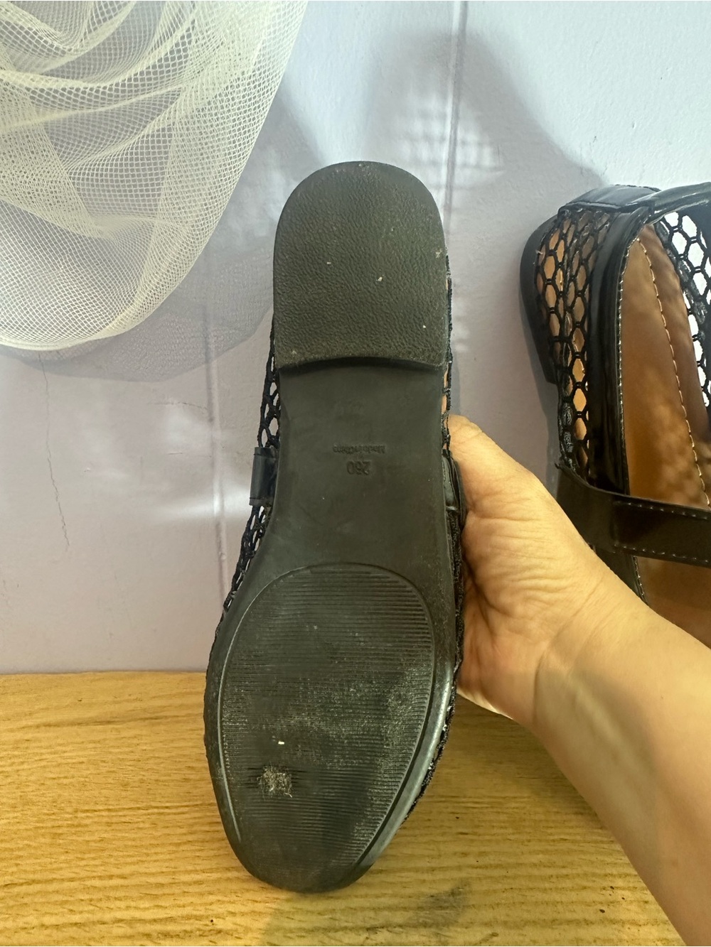 Black Mesh Mary Jane Flats - Picture 4 of 7